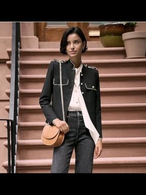 Express Black Military-Style Blazer with Gold Trim